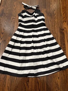 White House Black Market Black and White Striped Halter Fit-and-Flare Dress